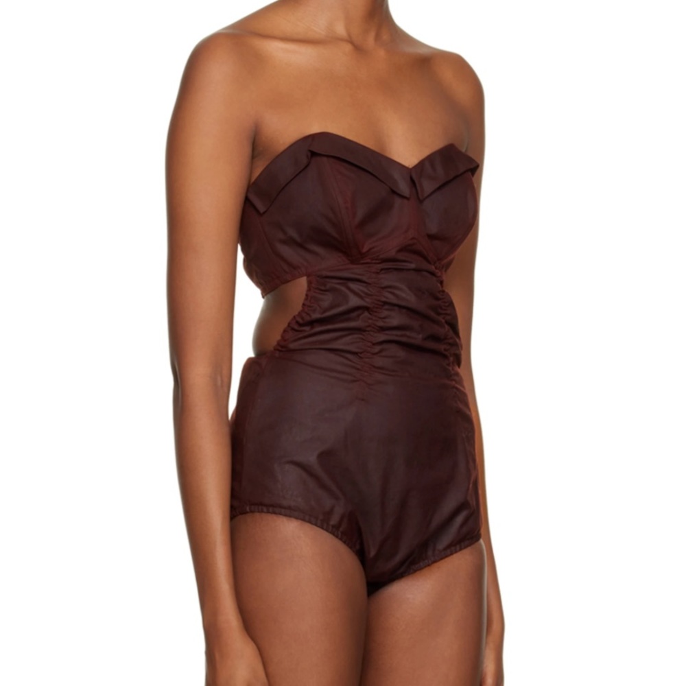 Maison Margiela Burgundy Waxed One Piece Strapless Bodysuit - Picture 2 of 14